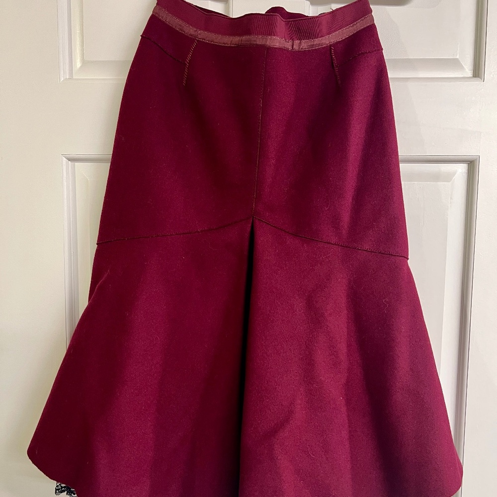 Louis Vuitton Burgundy Layered Midi Skirt Size EU 38